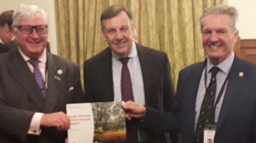 Cllr Kevin Bentley and Cllr Peter Schwier and Essex MP, John Whittingdale, with a copy of the Essex Climate Report for 2021/22. 